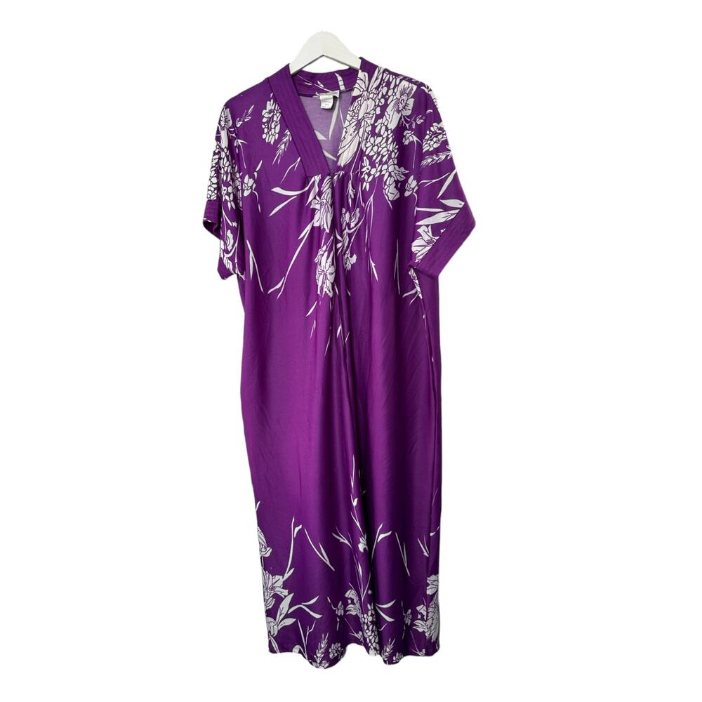 Anthony Richards Purple & White Floral Print 1/2 Zip Mumu Robe Women's Sz Large